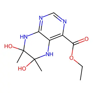 Ethyl 6,7-dihydroxy-6,7-dimethyl-5,8-dihydropteridine-4-carboxylate structure