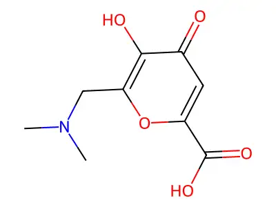 4H-Pyran-2-carboxylic acid, 6-(dimethylaminomethyl)-5-hydroxy-4-oxo-, hydrate structure