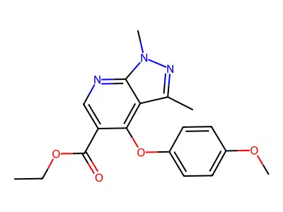 ethyl 4-(4-methoxyphenoxy)-1,3-dimethyl-1H-pyrazolo[3,4-b]pyridine-5-carboxylate structure