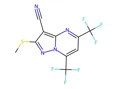 5,7-Bis(trifluoromethyl)-3-cyano-2-(methylthio)pyrazolo[1,5-a]pyrimidine structure