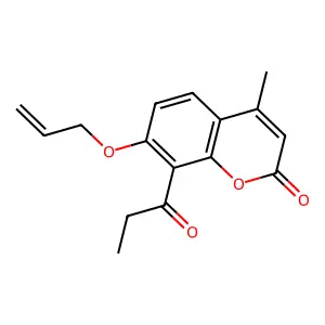 4-Methyl-8-propanoyl-7-prop-2-enoxychromen-2-one structure