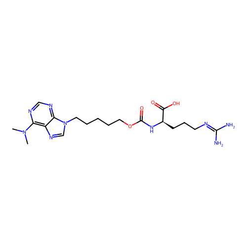 ((5-(6-(N,N-dimethylamino)purin-9-yl)pentoxy)carbonyl)-D-arginine structure