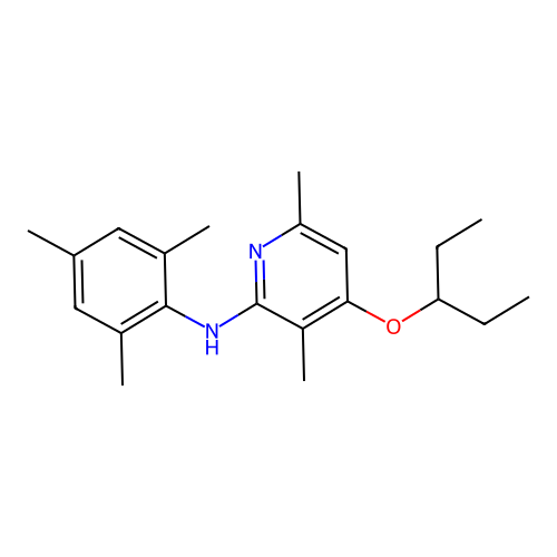 3,6-dimethyl-4-(pentan-3-yloxy)-N-(2,4,6-trimethylphenyl)pyridin-2-amine structure