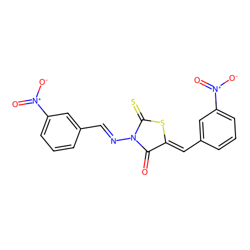 Rhodanine, 5-m-nitrobenzylidene-3-m-nitrobenzylideneamino- structure