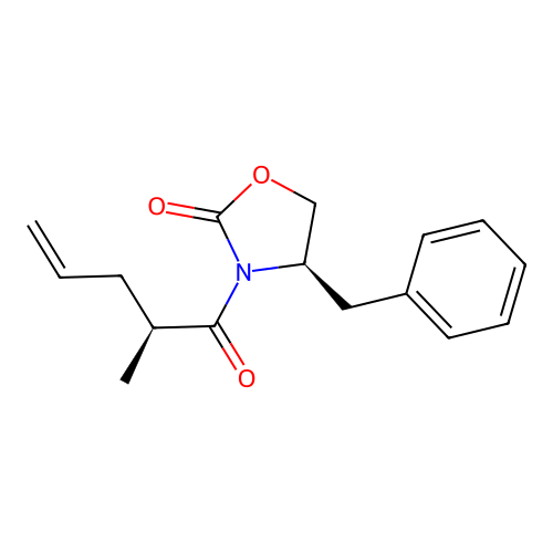 (R)-4-benzyl-3-((S)-2-methylpent-4-enoyl)oxazolidin-2-one structure