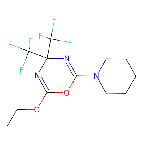 2-Ethoxy-6-(piperidin-1-yl)-4,4-bis(trifluoromethyl)-4H-1,3,5-oxadiazine structure