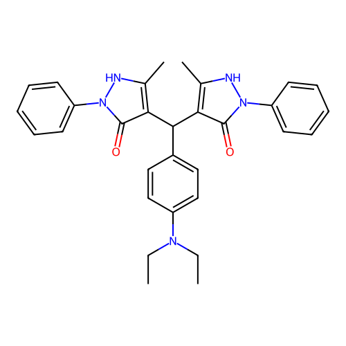 4,4'-((4-(diethylamino)phenyl)methylene)bis(3-methyl-1-phenyl-1H-pyrazol-5-ol) structure