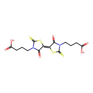 (E)-4,4'-(4,4'-dioxo-2,2'-dithioxo-2H,2'H-[5,5'-bithiazolylidene]-3,3'(4H,4'H)-diyl)dibutanoic acid structure