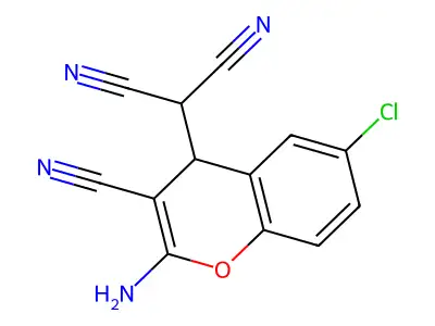 2-(2-amino-6-chloro-3-cyano-4H-chromen-4-yl)malononitrile structure