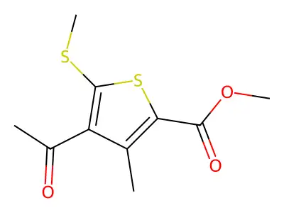 Methyl 4-acetyl-3-methyl-5-(methylthio)thiophene-2-carboxylate structure
