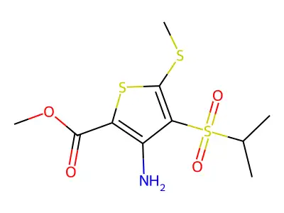 Methyl 3-amino-5-(methylsulfanyl)-4-(propane-2-sulfonyl)thiophene-2-carboxylate structure