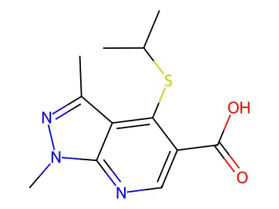 1,3-Dimethyl-4-propan-2-ylsulfanylpyrazolo[3,4-b]pyridine-5-carboxylic acid structure
