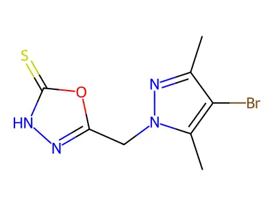 5-[(4-bromo-3,5-dimethyl-1H-pyrazol-1-yl)methyl]-1,3,4-oxadiazole-2-thiol structure