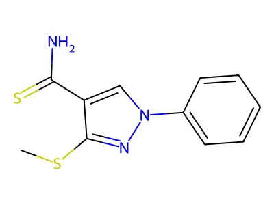 3-(methylthio)-1-phenyl-1H-pyrazole-4-carbothioamide structure