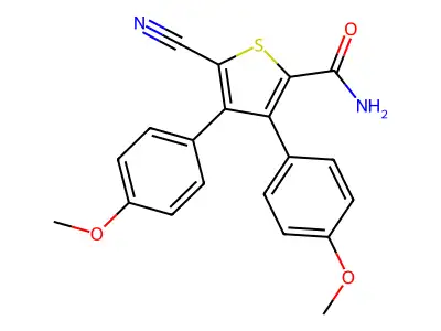 5-Cyano-3,4-bis(4-methoxyphenyl)thiophene-2-carboxamide structure