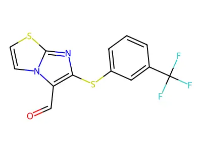 6-((3-(Trifluoromethyl)phenyl)thio)imidazo[2,1-b]thiazole-5-carbaldehyde structure