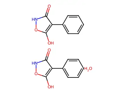 3,5-Dihydroxy-4-phenylisoxazole hemihydrate structure