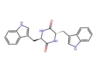 3,6-bis(1H-indol-3-ylmethyl)piperazine-2,5-dione structure