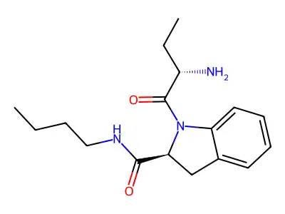 1-(2-amino-1-oxobutyl)-N-butyl-2,3-dihydroindole-2-carboxamide structure