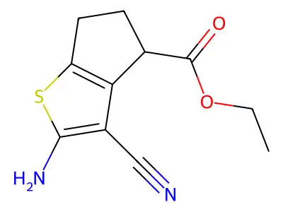 ethyl 2-amino-3-cyano-5,6-dihydro-4H-cyclopenta[b]thiophene-4-carboxylate structure