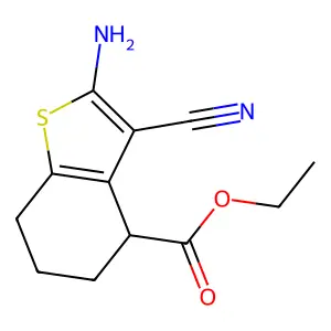 Ethyl 2-amino-3-cyano-4,5,6,7-tetrahydro-1-benzothiophene-4-carboxylate structure