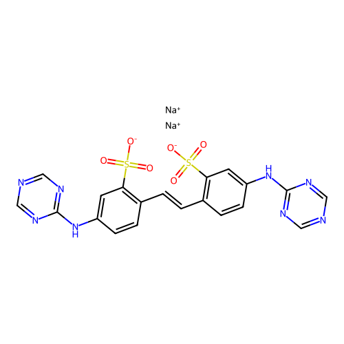 2,2'-Stilbenedisulfonic acid, 4,4'-bis(s-triazin-2-ylamino)-, disodium salt structure