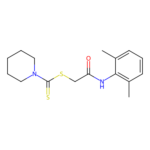 2-((2,6-Dimethylphenyl)amino)-2-oxoethyl piperidine-1-carbodithioate structure
