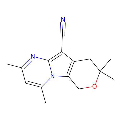 2,4,8,8-tetramethyl-5,8,9-trihydro-6H-pyrano[3,4-b]pyrimidino[1,2-d]pyrrole-10 -carbonitrile structure