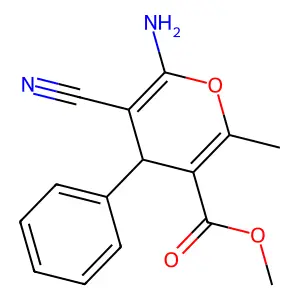 methyl 6-amino-5-cyano-2-methyl-4-phenyl-4H-pyran-3-carboxylate structure