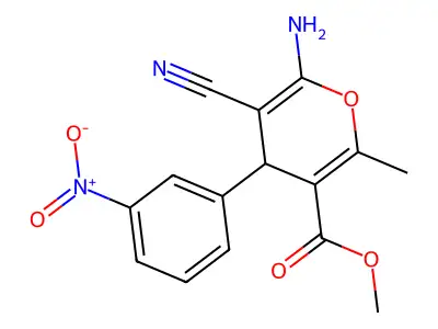 methyl 6-amino-5-cyano-2-methyl-4-(3-nitrophenyl)-4H-pyran-3-carboxylate structure