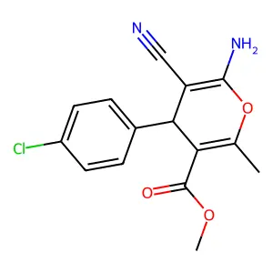 Methyl 6-amino-4-(4-chlorophenyl)-5-cyano-2-methyl-4H-pyran-3-carboxylate structure