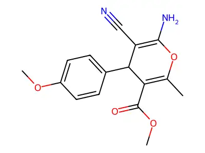 methyl 6-amino-5-cyano-4-(4-methoxyphenyl)-2-methyl-4H-pyran-3-carboxylate structure