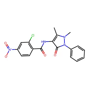 2-chloro-N-(1,5-dimethyl-3-oxo-2-phenyl-2,3-dihydro-1H-pyrazol-4-yl)-4-nitrobenzamide structure