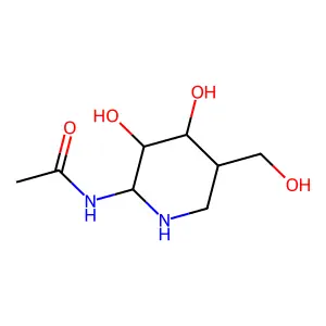 (2R,3R,4S,5R)-2-acetamido-3,4-dihydroxy-5-hydroxymethyl-piperidine structure