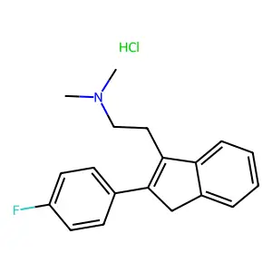 Indene-3-ethylamine, 2-(p-fluorophenyl)-N,N-dimethyl-, hydrochloride structure