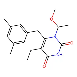 6-[(3,5-dimethylphenyl)methyl]-5-ethyl-1-(1-methoxyethyl)pyrimidine-2,4-dione structure