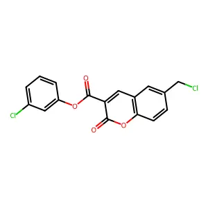 2h-1-Benzopyran-3-carboxylic acid, 6-(chloromethyl)-2-oxo-, 3-chlorophenyl ester structure