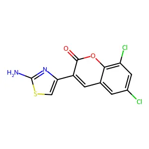 3-(2-amino-1,3-thiazol-4-yl)-6,8-dichloro-2H-chromen-2-one structure