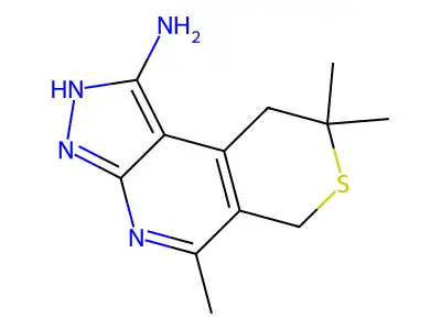 5,8,8-trimethyl-6H,9H-pyrazolo[5,4-b]thiano[4,5-d]pyridinylamine structure