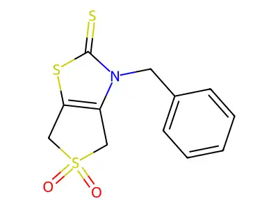 3-benzyl-4,6-dihydrothieno[3,4-d][1,3]thiazole-2(3H)-thione 5,5-dioxide structure
