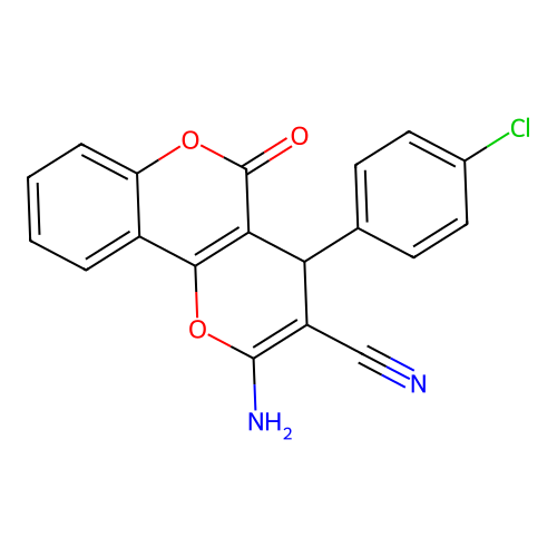 2-amino-4-(4-chlorophenyl)-5-oxo-4H,5H-pyrano[3,2-c]chromene-3-carbonitrile structure