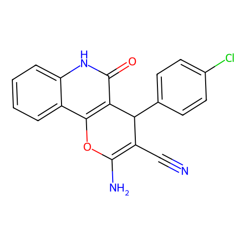 2-amino-4-(4-chlorophenyl)-5-oxo-5,6-dihydro-4H-pyrano[3,2-c]quinoline-3-carbonitrile structure