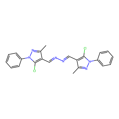 (1E,2E)-1,2-bis((5-chloro-3-methyl-1-phenyl-1H-pyrazol-4-yl)methylene)hydrazine structure