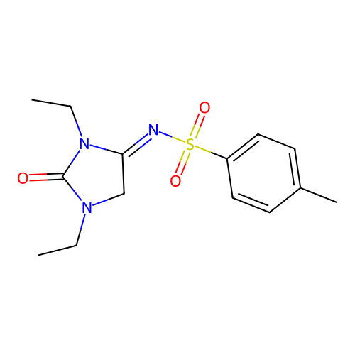 (NE)-N-(1,3-diethyl-2-oxoimidazolidin-4-ylidene)-4-methylbenzenesulfonamide structure