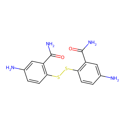 5-Amino-2-[(4-amino-2-carbamoylphenyl)disulfanyl]benzamide structure