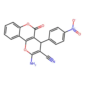 2-Amino-4-(4-nitrophenyl)-5-oxo-4H,5H-pyrano[3,2-c][1]benzopyran-3-carbonitrile structure