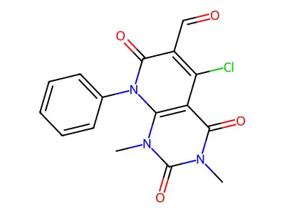 5-chloro-1,3-dimethyl-2,4,7-trioxo-8-phenylpyrido[2,3-d]pyrimidine-6-carbaldehyde structure