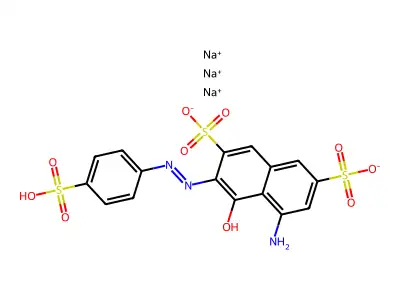 5-Amino-4-hydroxy-3-((4-sulfonatophenyl)diazenyl)naphthalene-2,7-disulfonate structure