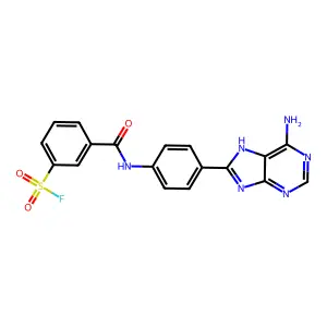 3-[[4-(6-amino-7H-purin-8-yl)phenyl]carbamoyl]benzenesulfonyl fluoride structure