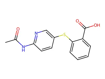 2-{[6-(Acetylamino)-3-pyridinyl]sulfanyl}benzenecarboxylic acid structure